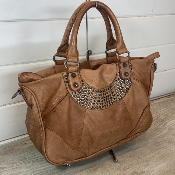 Liebeskind Berlin Esther Vintage Studded Satchel Tan Leather Vachetta Handbag - Picture 2 of 12